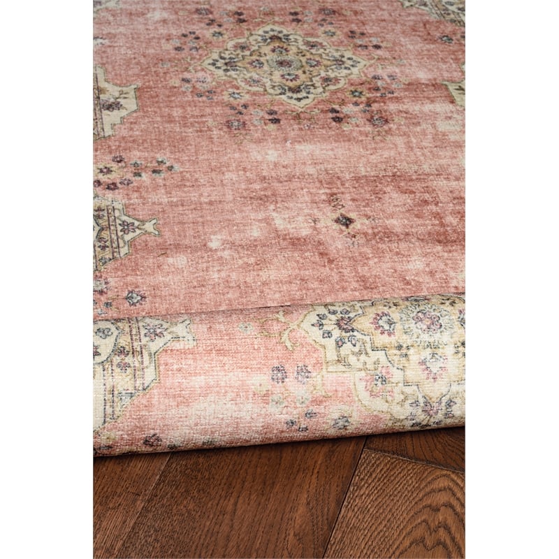 Linon Washable Blanche Polyester 2'x8' Rug in Pink