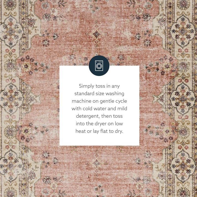 Linon Washable Blanche Polyester 2'x8' Rug in Pink