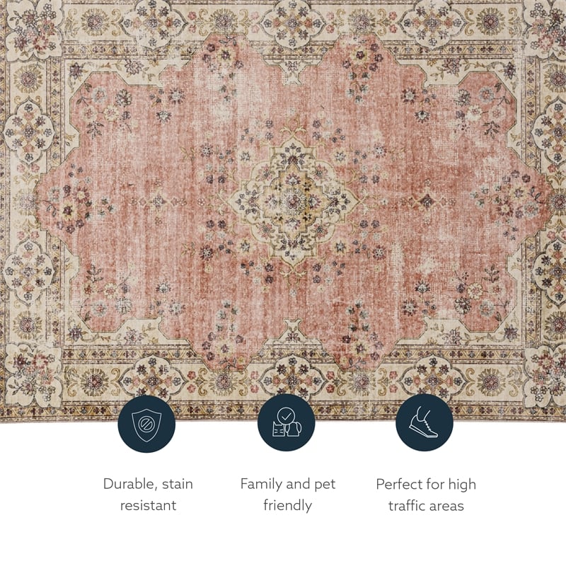 Linon Washable Blanche Polyester 2'x8' Rug in Pink