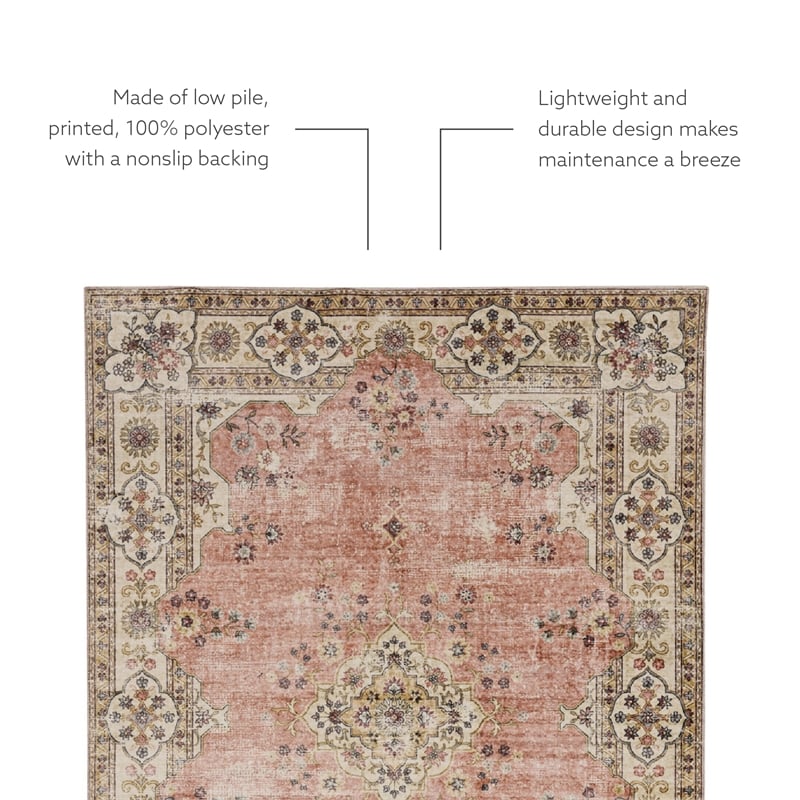 Linon Washable Blanche Polyester 2'x8' Rug in Pink