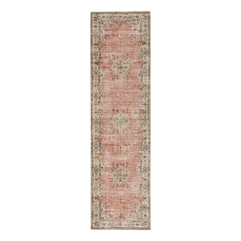 Linon Washable Blanche Polyester 2'x8' Rug in Pink