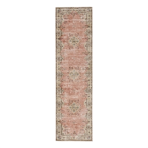 Linon Washable Blanche Polyester 2'x8' Rug in Pink