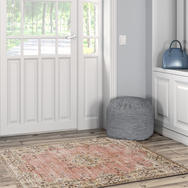 Linon Washable Blanche Polyester 3'x5' Rug in Pink