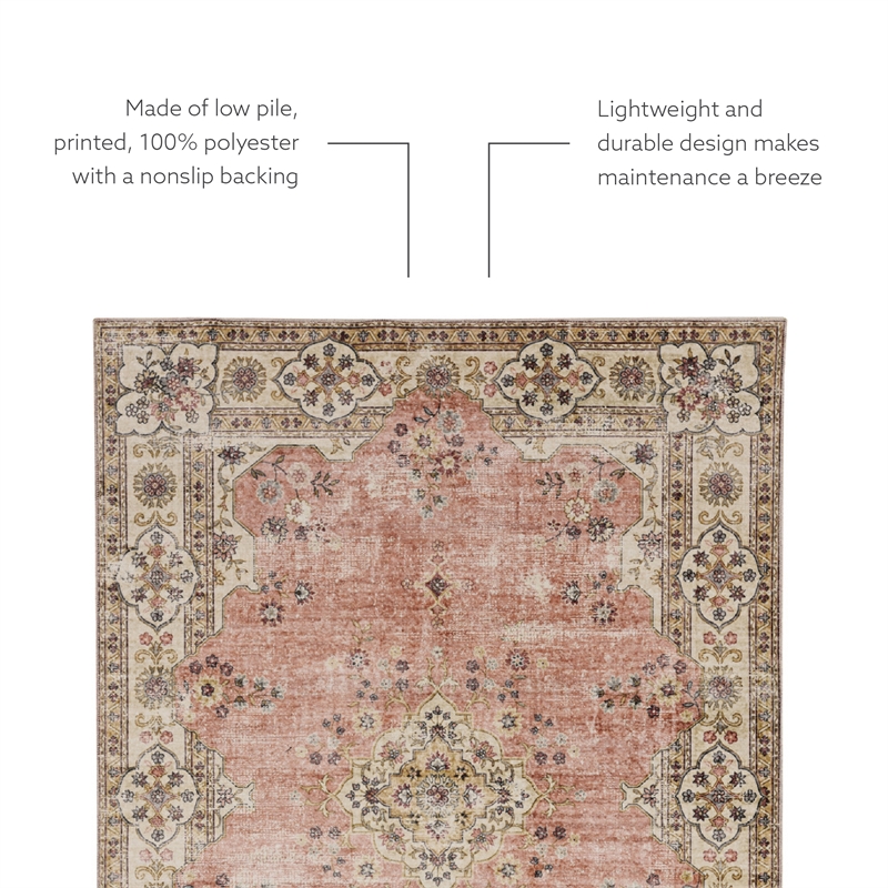 Linon Washable Blanche Polyester 3'x5' Rug in Pink