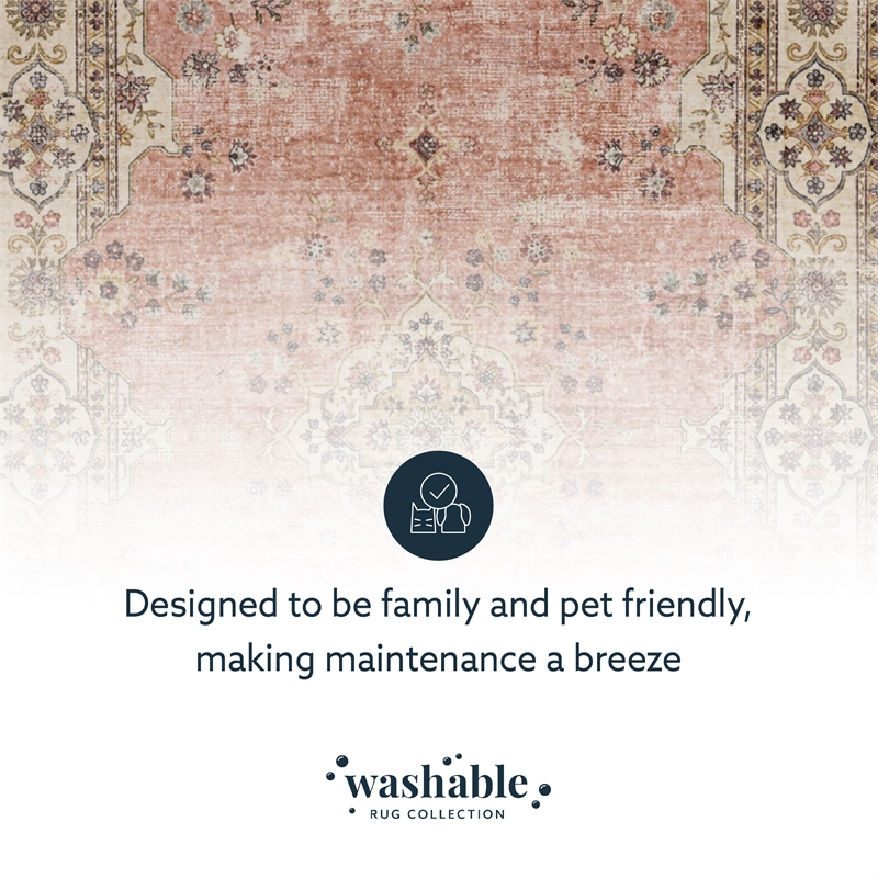 Linon Washable Blanche Polyester 3'x5' Rug in Pink
