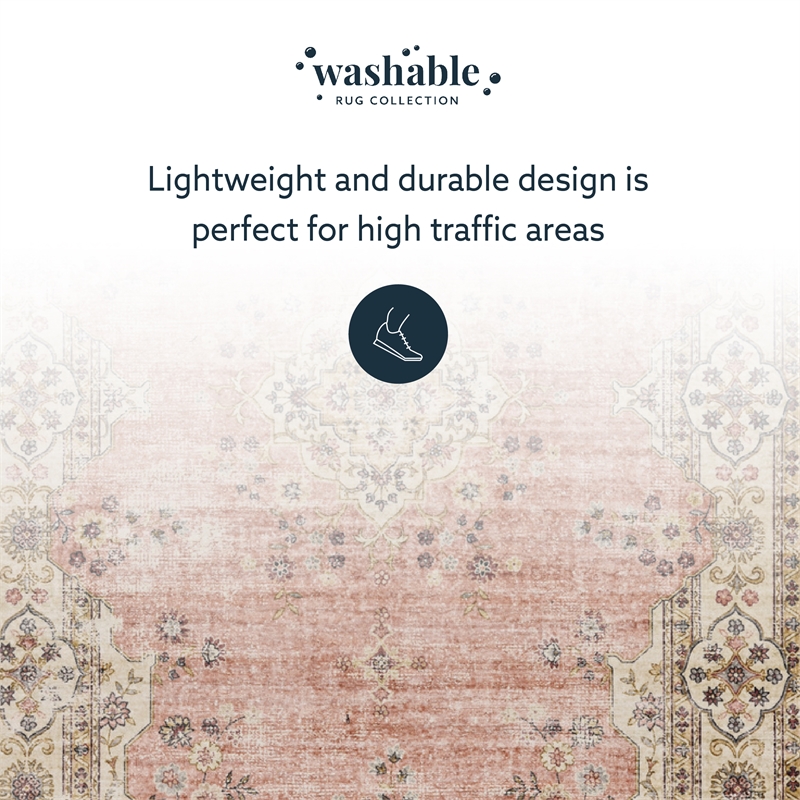 Linon Washable Blanche Polyester 3'x5' Rug in Pink