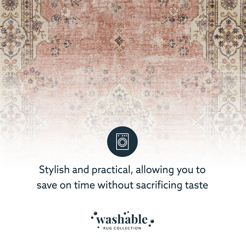 Linon Washable Blanche Polyester 3'x5' Rug in Pink