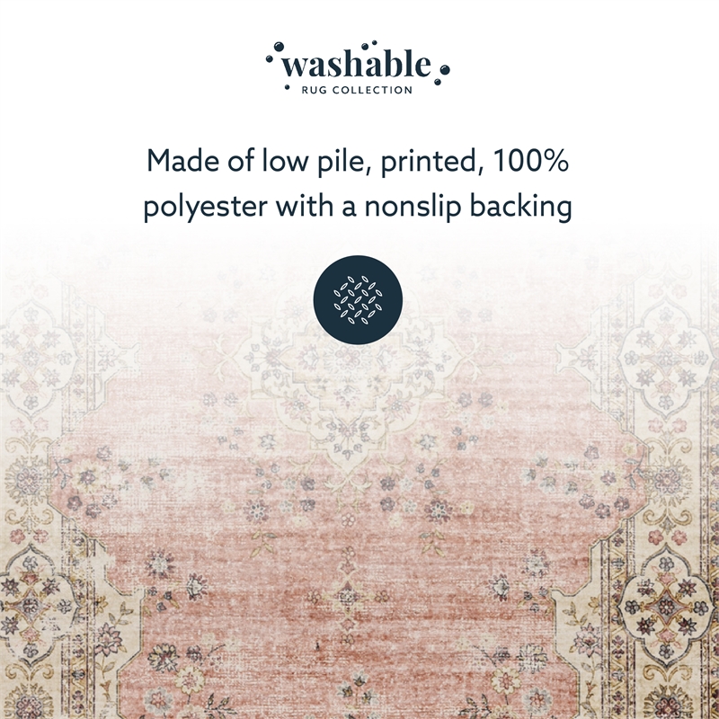 Linon Washable Blanche Polyester 3'x5' Rug in Pink