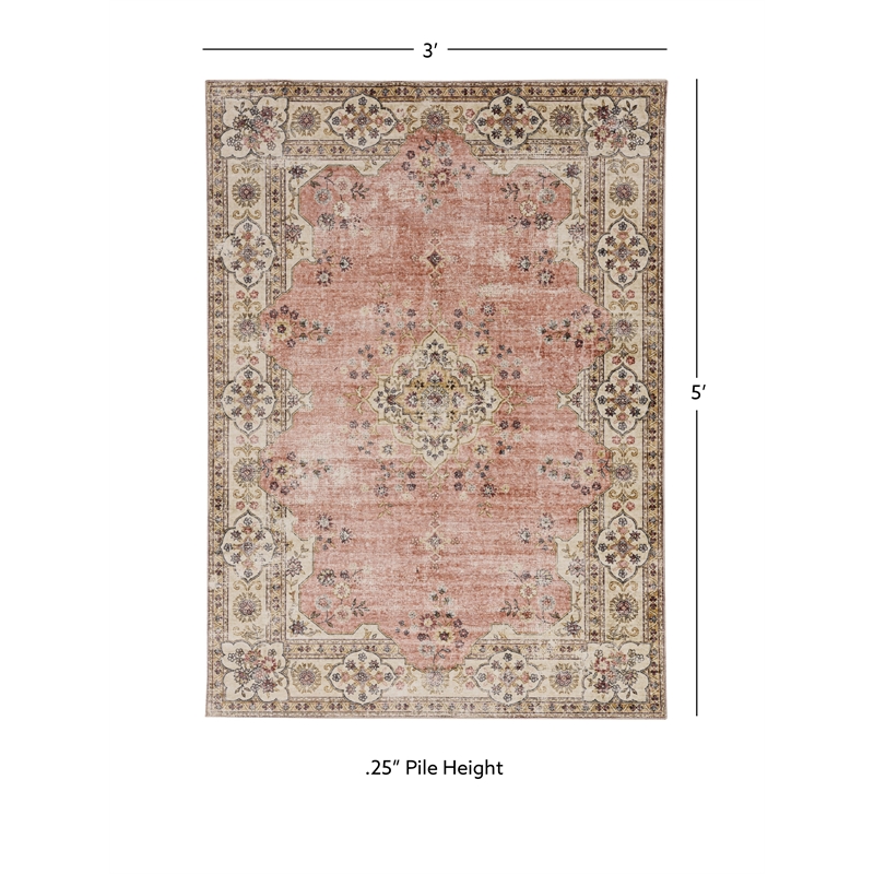 Linon Washable Blanche Polyester 3'x5' Rug in Pink