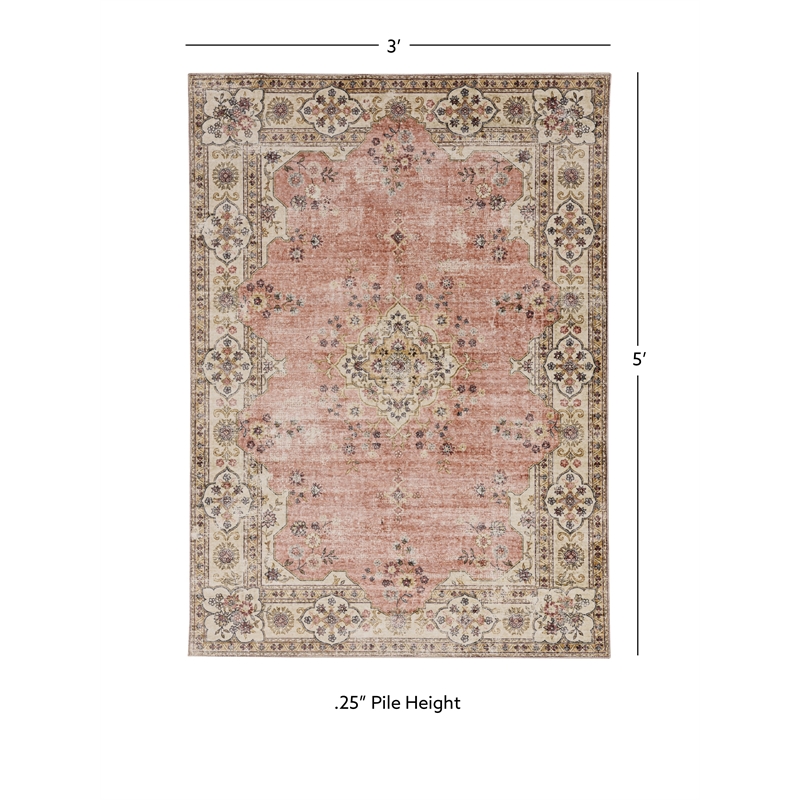 Linon Washable Blanche Polyester 3'x5' Rug in Pink