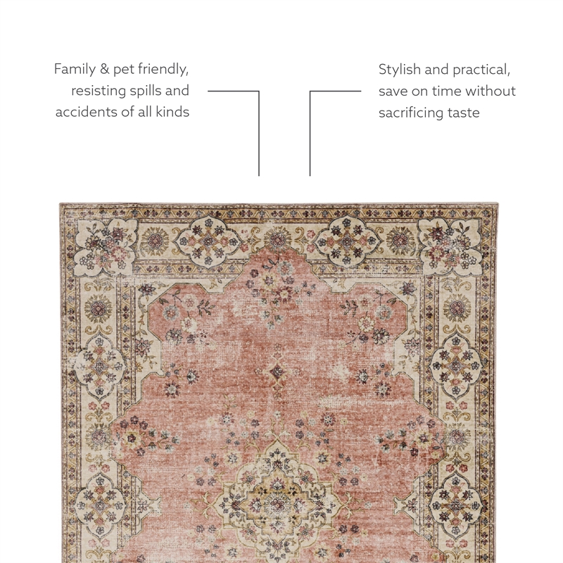 Linon Washable Blanche Polyester 3'x5' Rug in Pink