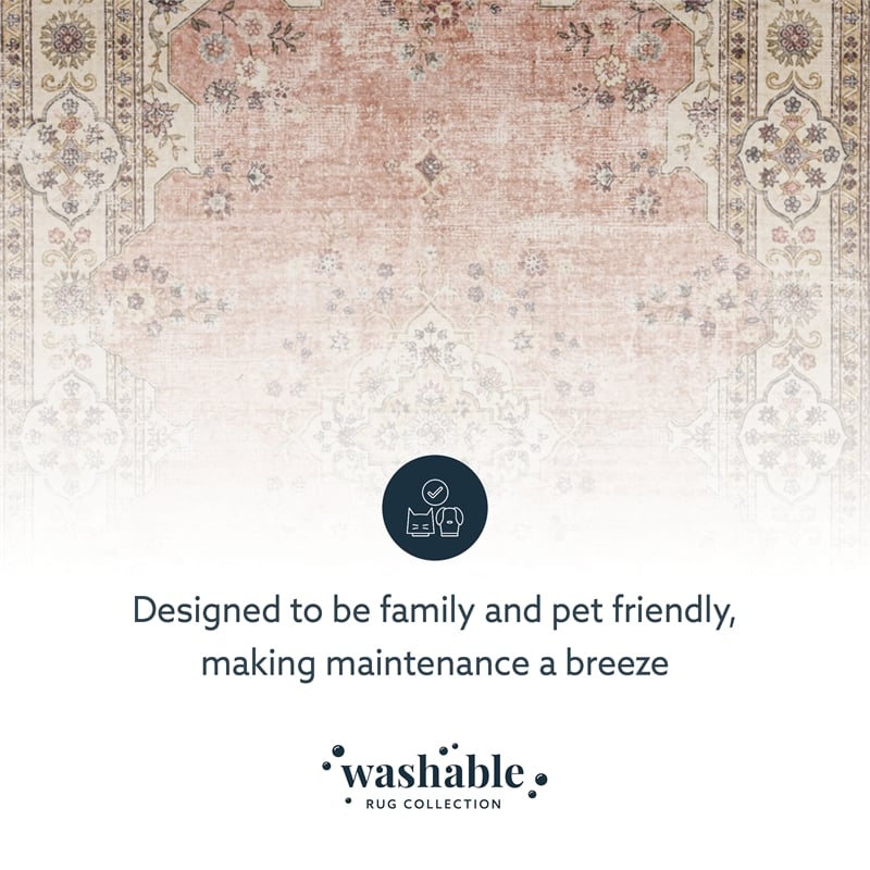 Linon Washable Blanche Polyester 5'x7' Rug in Pink