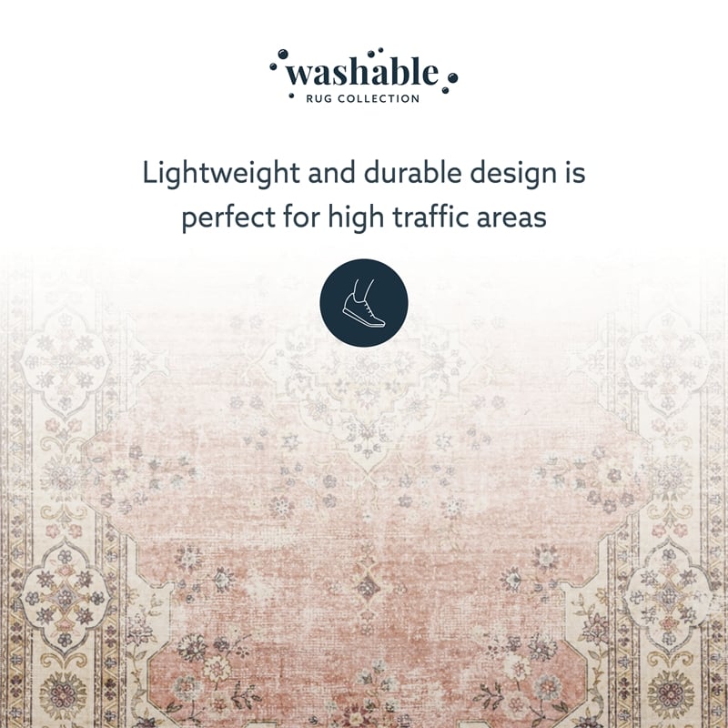 Linon Washable Blanche Polyester 5'x7' Rug in Pink