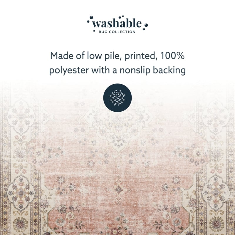 Linon Washable Blanche Polyester 5'x7' Rug in Pink