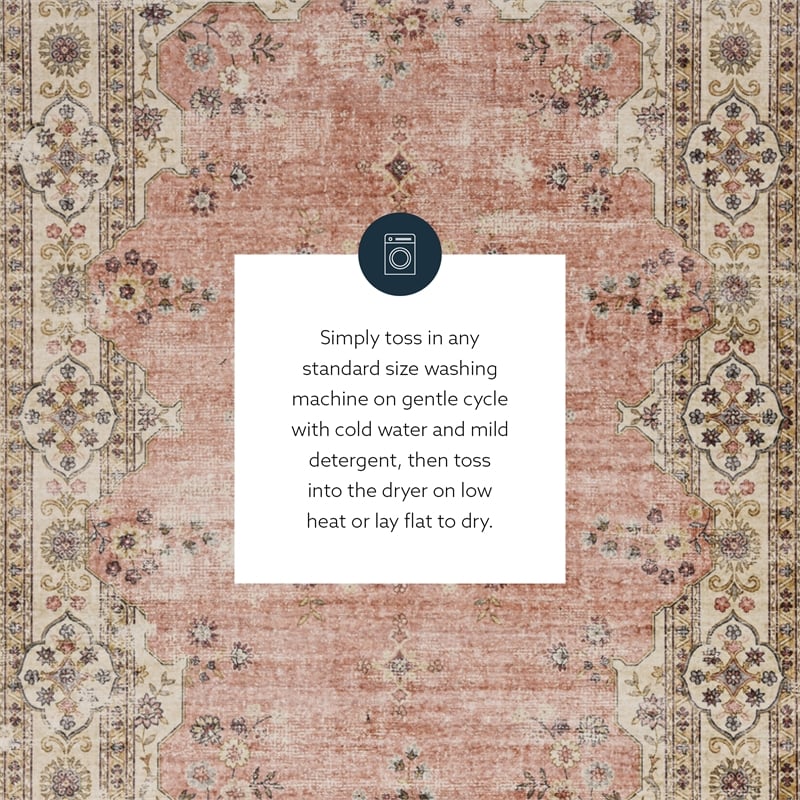 Linon Washable Blanche Polyester 5'x7' Rug in Pink