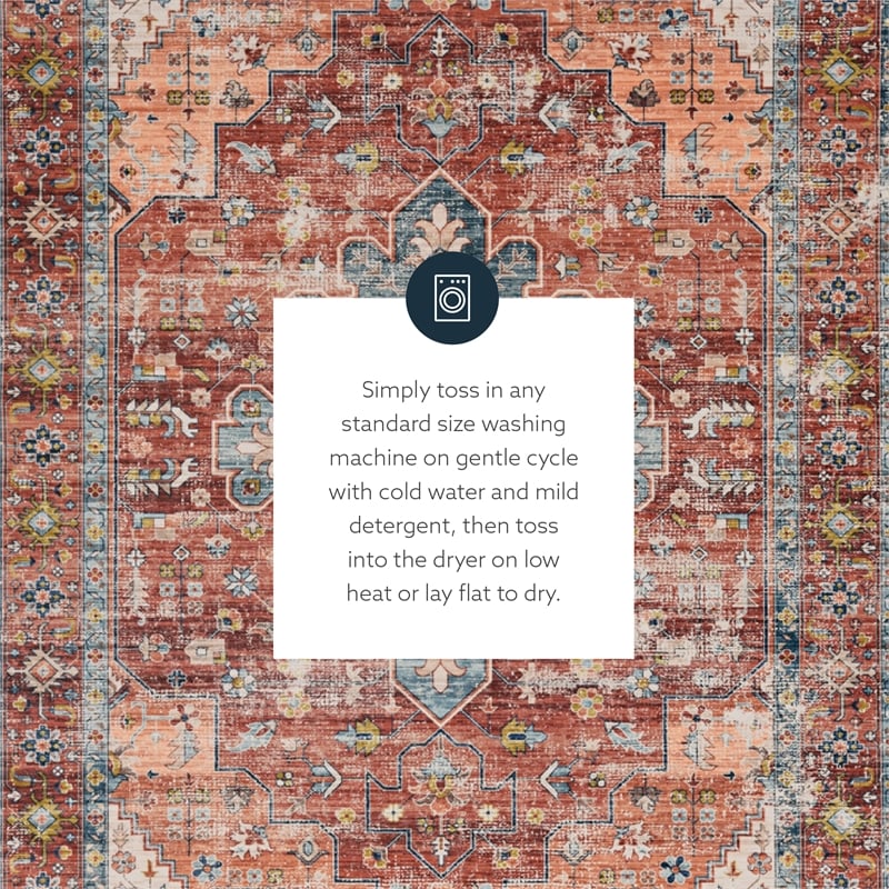 Linon Washable Cason Polyester 2'x3' Rug in Rust Orange