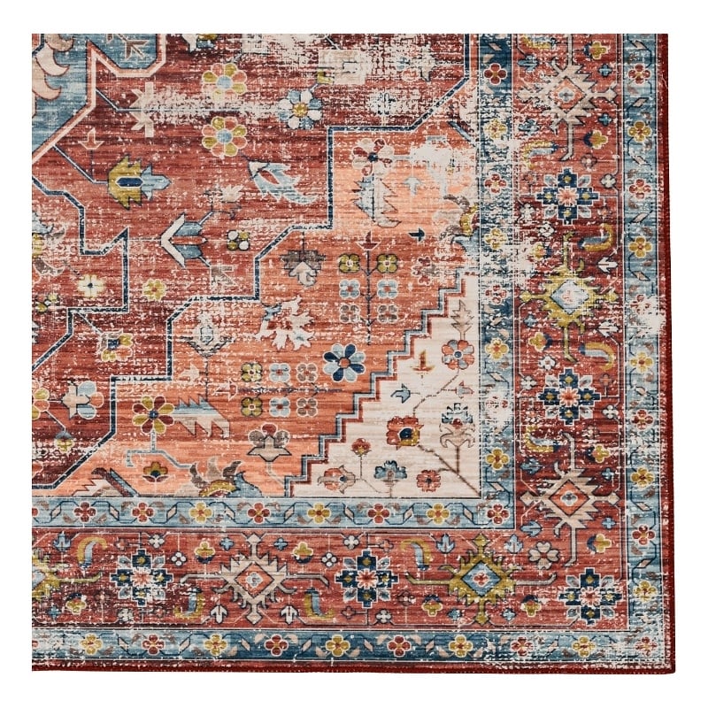 Linon Washable Cason Polyester 2'x3' Rug in Rust Orange