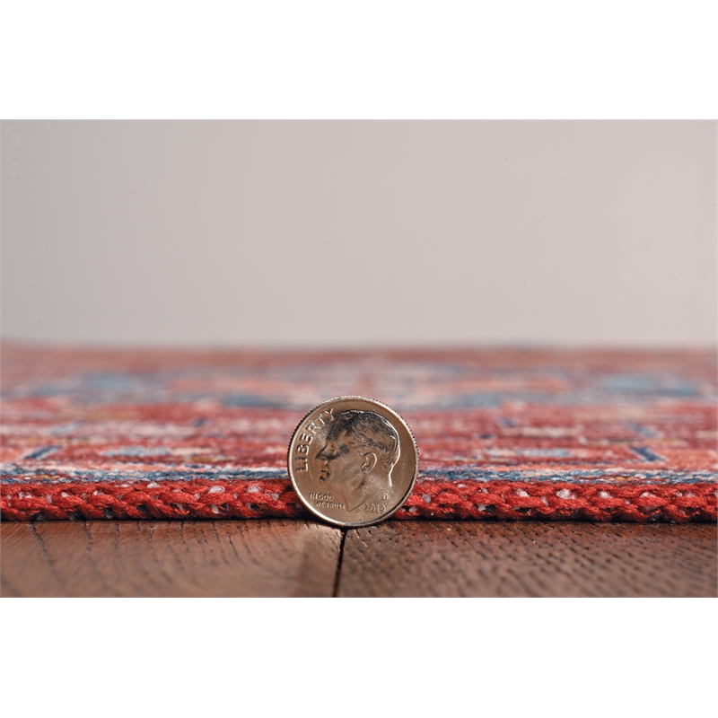 Linon Washable Cason Polyester 2'x8' Rug in Rust Orange