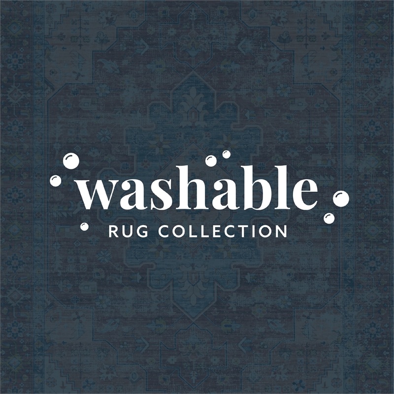 Linon Washable Cason Polyester 3'x5' Rug in Rust Orange