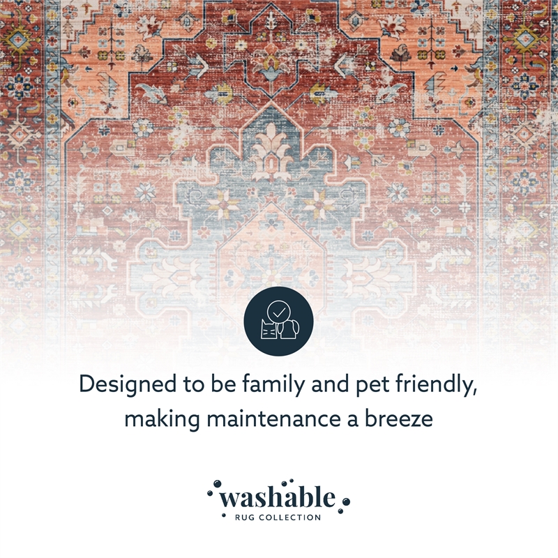 Linon Washable Cason Polyester 3'x5' Rug in Rust Orange