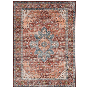 linon washable cason polyester 3'x5' rug in rust orange