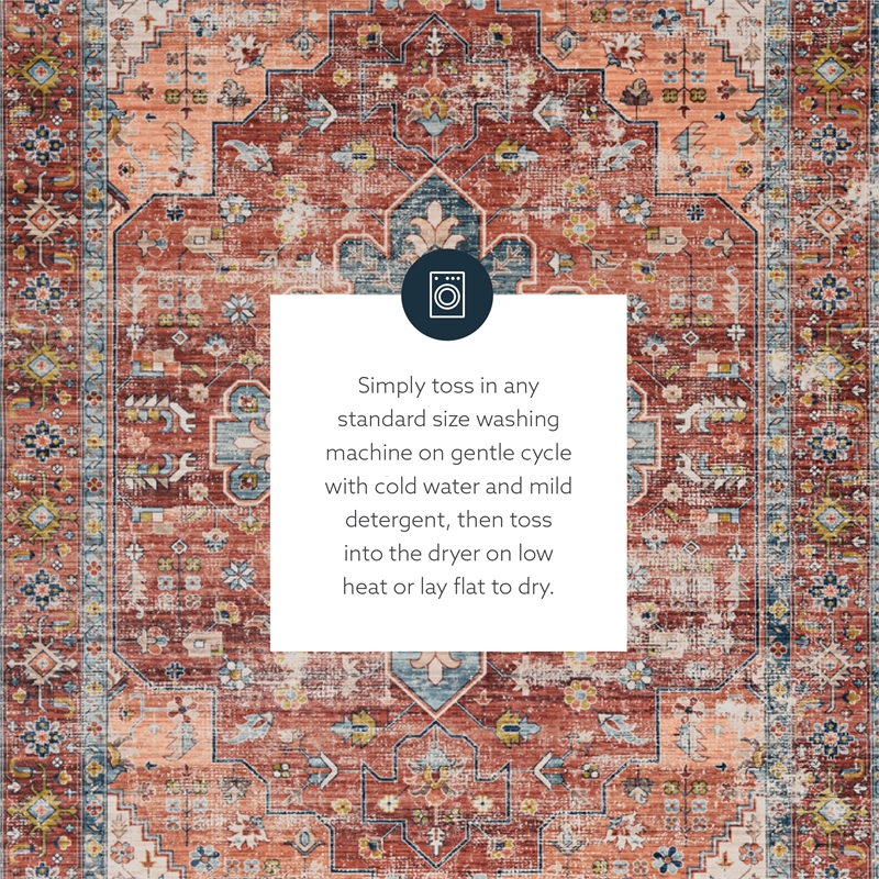 Linon Washable Cason Polyester 3'x5' Rug in Rust Orange