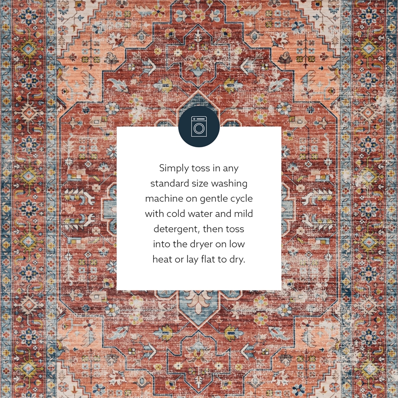Linon Washable Cason Polyester 5'x7' Rug in Rust Orange