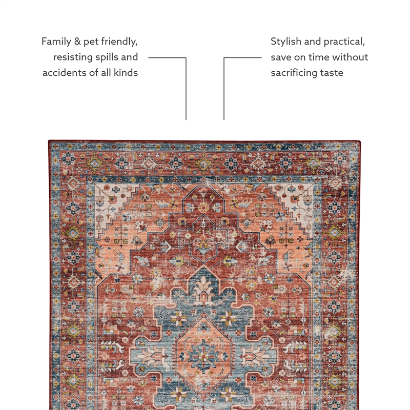 Linon Washable Cason Polyester 5'x7' Rug in Rust Orange