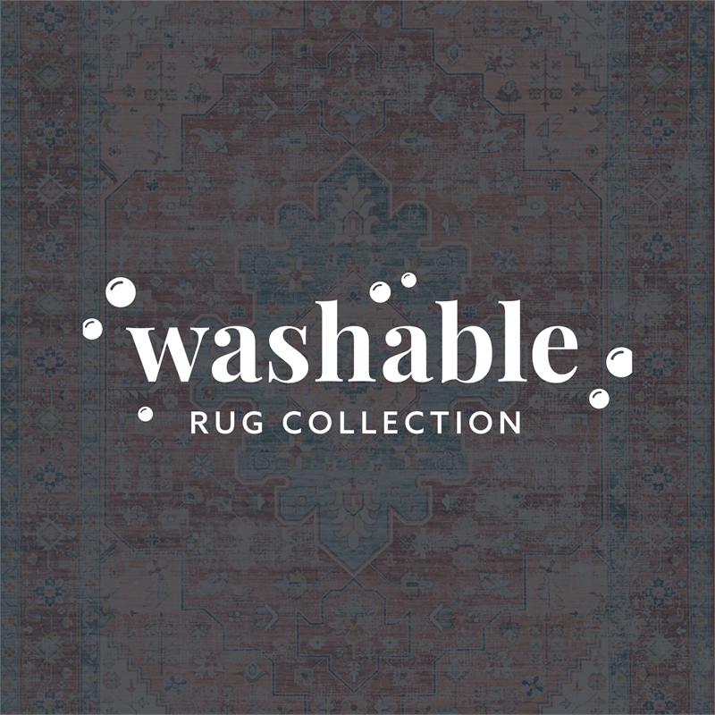 Linon Washable Cason Polyester 5'x7' Rug in Rust Orange