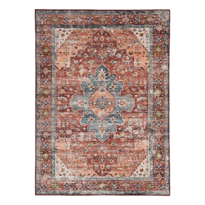Linon Washable Cason Polyester 5'x7' Rug in Rust Orange