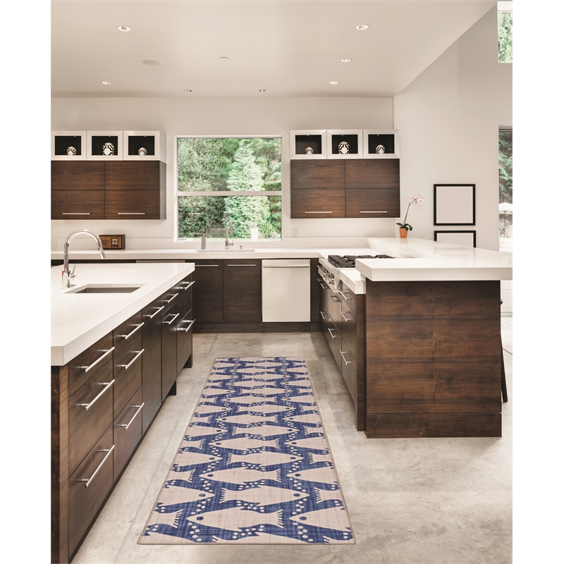 Linon Washable Shailley Polyester 2'x8' Rug in Ivory