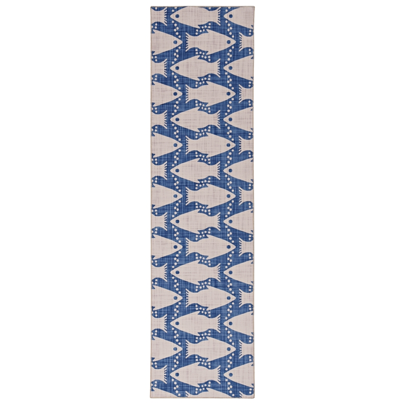 Linon Washable Shailley Polyester 2'x8' Rug in Ivory
