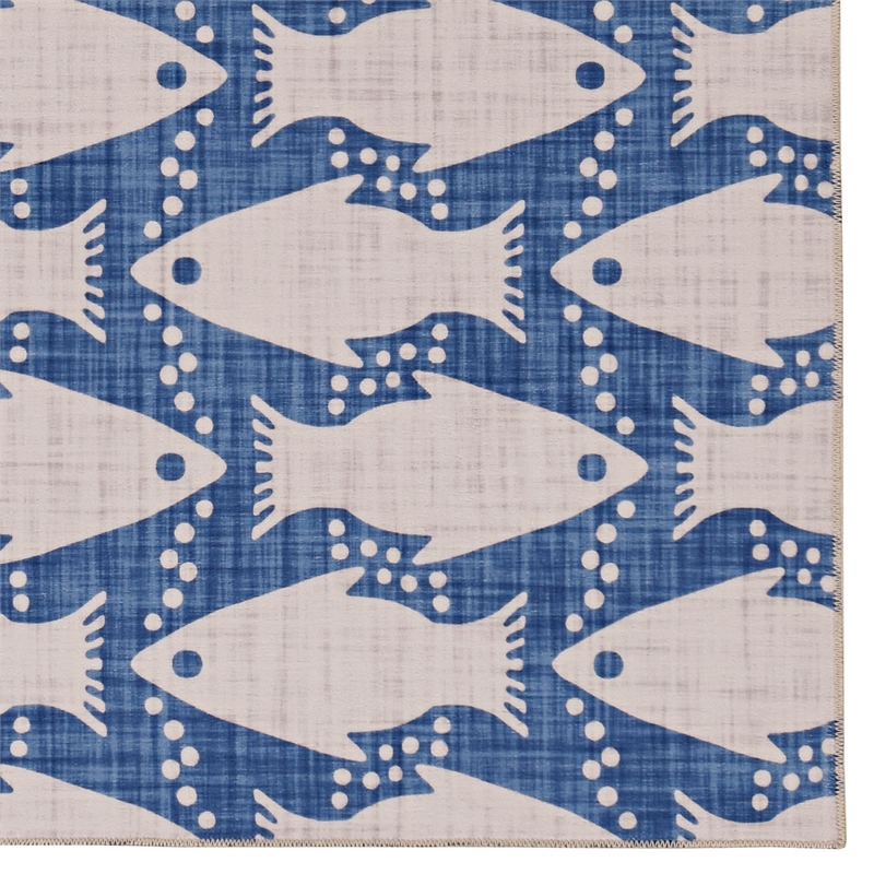Linon Washable Shailley Polyester 2'x8' Rug in Ivory