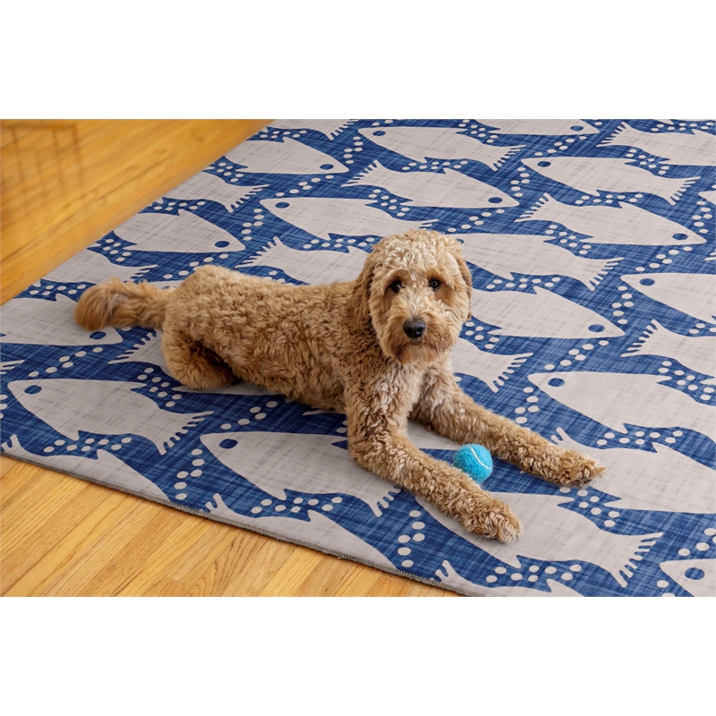 Linon Washable Shailley Polyester 5'x7' Rug in Ivory