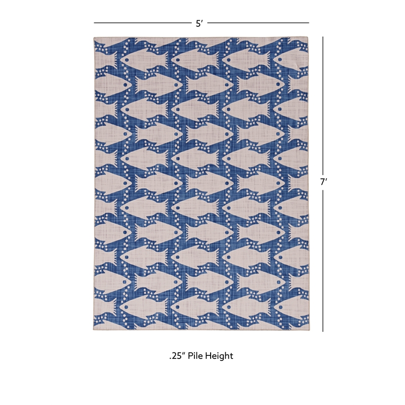 Linon Washable Shailley Polyester 5'x7' Rug in Ivory