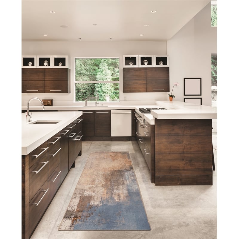 Linon Washable Keller Polyester 2'x8' Rug in Beige