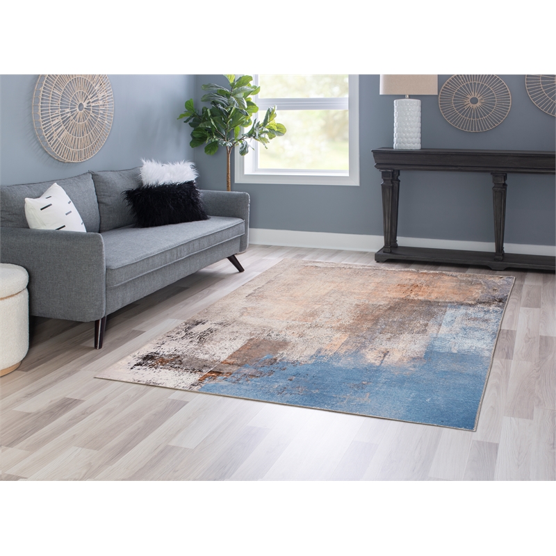 Linon Washable Keller Polyester 5'x7' Rug in Beige