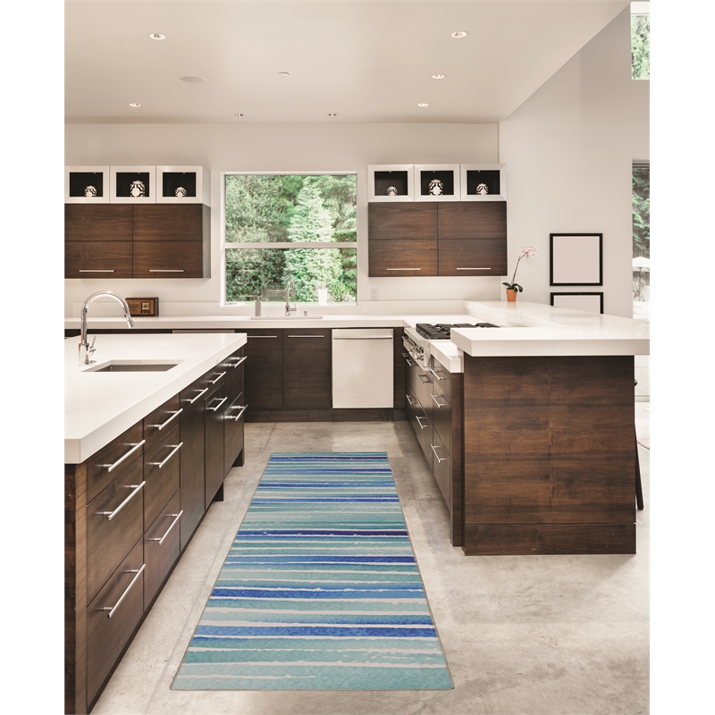 Linon Washable Larson Polyester 2'x8' Rug in Ivory