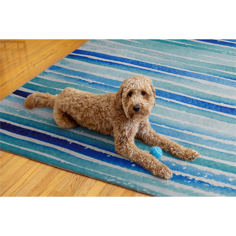 Linon Washable Larson Polyester 5'x7' Rug in Ivory