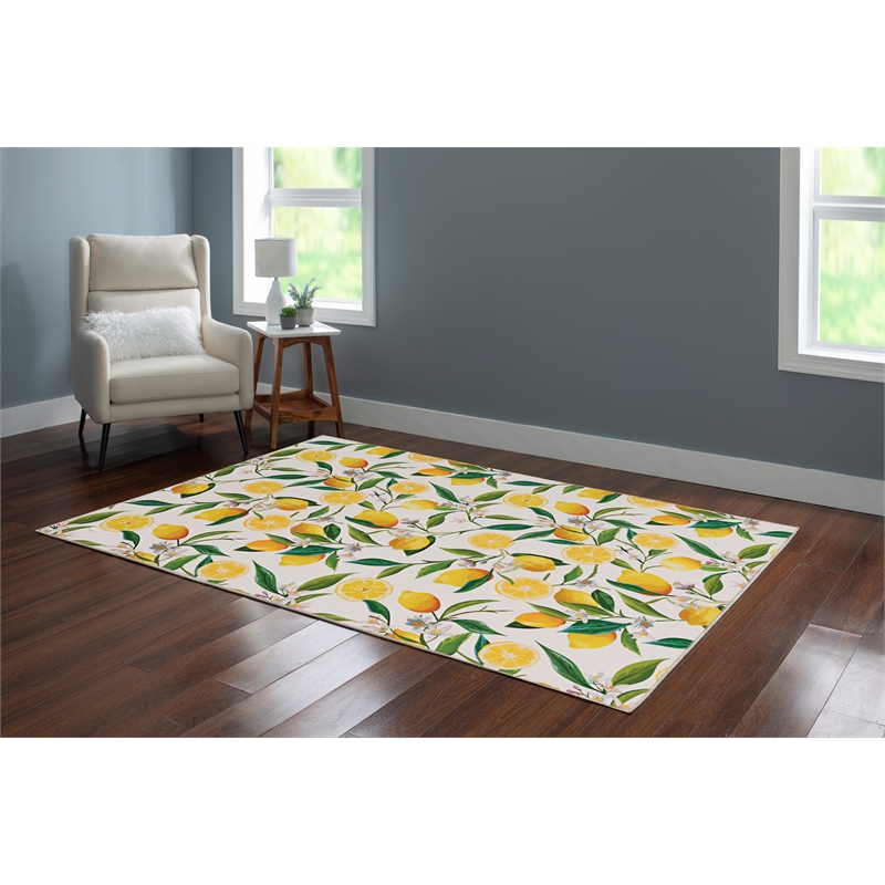 Linon Washable Saylor Polyester 5'x7' Rug in Ivory