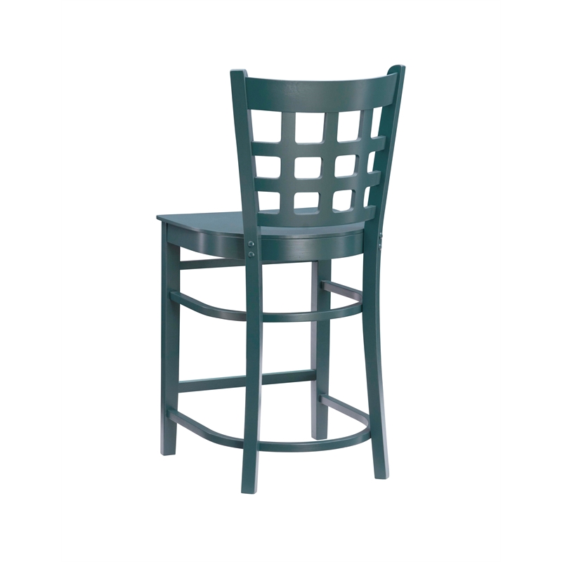 Linon Flint Commercial Grade Set of 2 Lattice Back Counter Stools in Green Wood