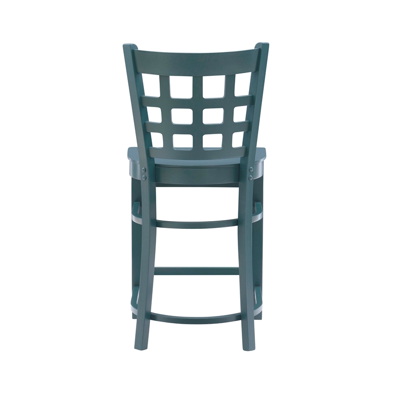 Linon Flint Commercial Grade Set of 2 Lattice Back Counter Stools in Green Wood
