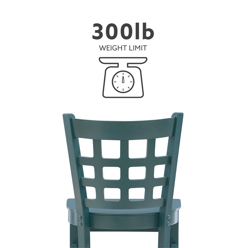 Linon Flint Commercial Grade Set of 2 Lattice Back Counter Stools in Green Wood