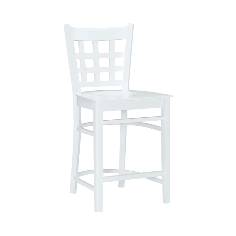Linon Flint Set of 2 Lattice Back Counter Stools in Glossy White Beechwood