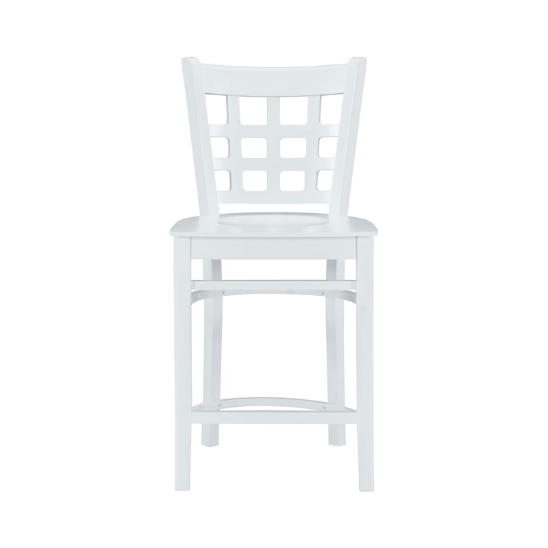 Linon Flint Set of 2 Lattice Back Counter Stools in Glossy White Beechwood