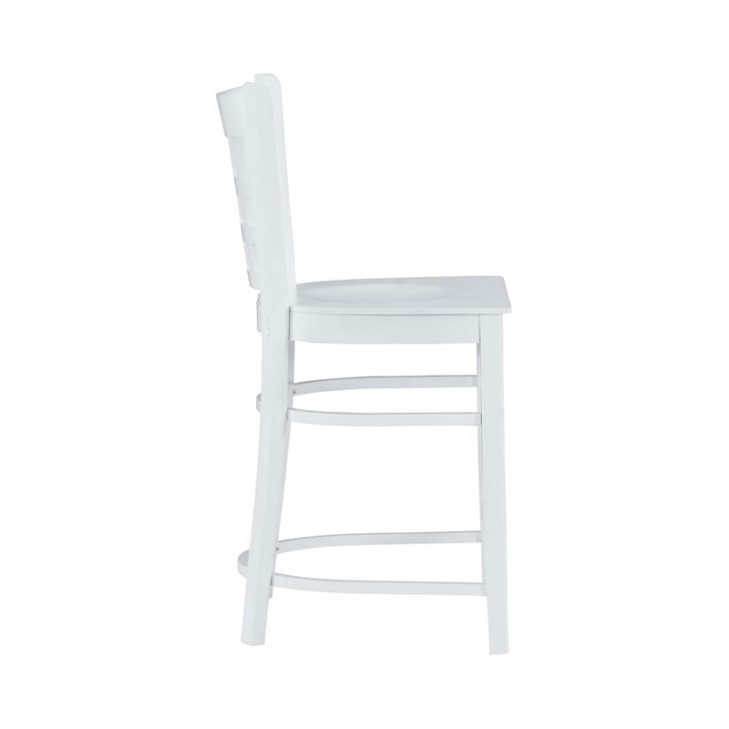 Linon Flint Set of 2 Lattice Back Counter Stools in Glossy White Beechwood