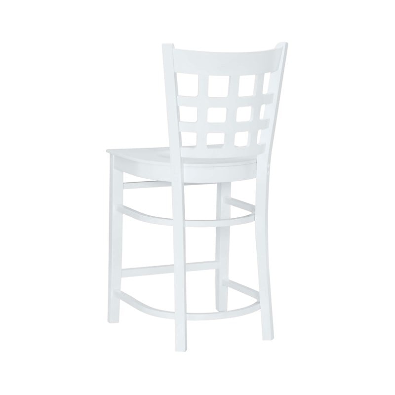 Linon Flint Set of 2 Lattice Back Counter Stools in Glossy White Beechwood