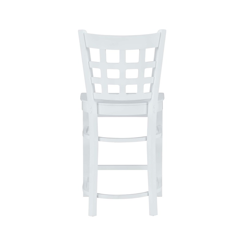 Linon Flint Set of 2 Lattice Back Counter Stools in Glossy White Beechwood