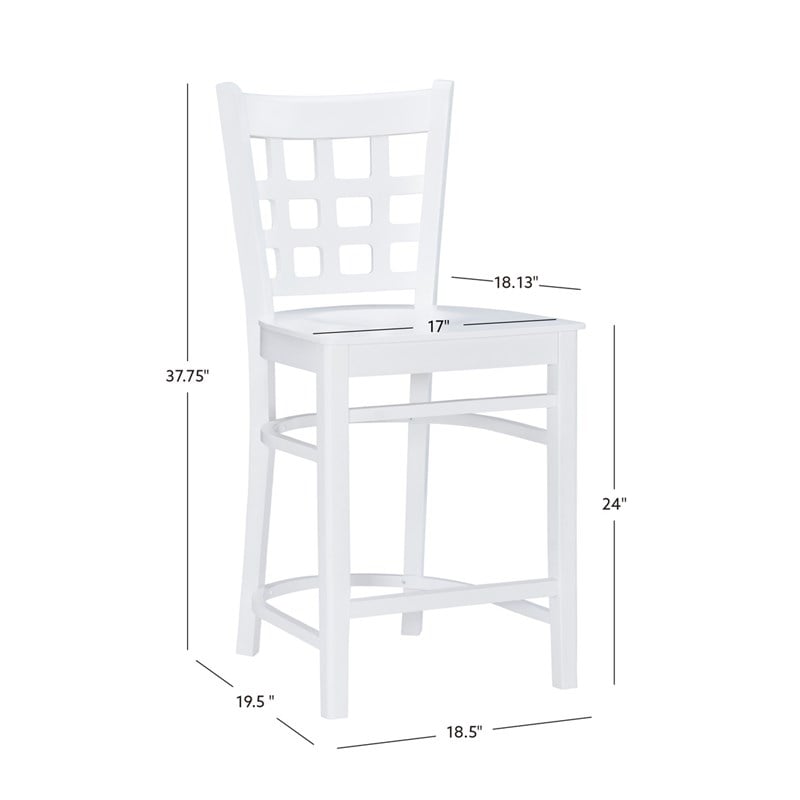 Linon Flint Set of 2 Lattice Back Counter Stools in Glossy White Beechwood