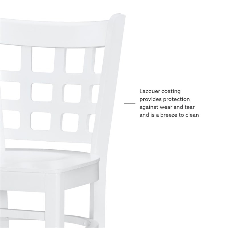 Linon Flint Set of 2 Lattice Back Counter Stools in Glossy White Beechwood